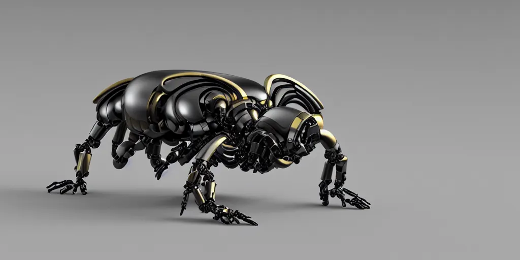 Image similar to photo of industrial design beetle biomorph Dvg TrArtifficial Smart Turbo bionicle organism biomimmicry exoskeleton hydraulics trending on behance visualisation industrial design object robot headcrab vrat unreal engine Space design concept 3D unreal engine