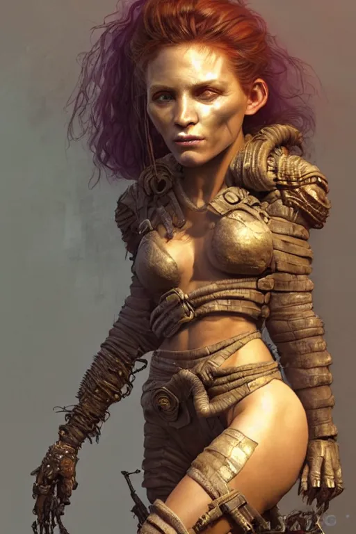 Image similar to realistic render portrait of a female troll rogue with intricate armor , intricate, dystopian toy, sci-fi, extremely detailed, digital painting, sculpted in zbrush, artstation, concept art, smooth, sharp focus, illustration, chiaroscuro lighting, golden ratio, incredible art by artgerm and greg rutkowski and alphonse mucha and simon stalenhag