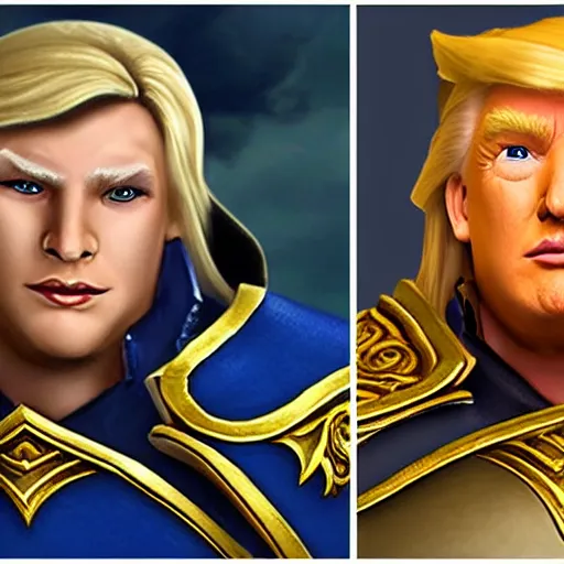 Image similar to donald trump as king anduin in world of warcraft