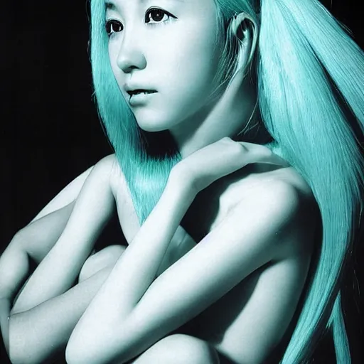 Image similar to 35mm portrait photo of a Hatsune Miku by Angus McBean