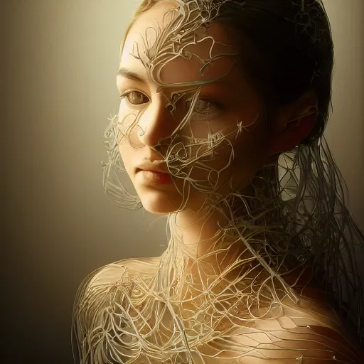 Prompt: the portrait of an incredibly beautiful, graceful, elegant, and sophisticated young woman made of garlic bulbs, an ultrafine hyperrealistic illustration by james jean, iralki nadar, intricate linework, bright colors, final fantasy, angular, altermodern, unreal engine 5 highly rendered, global illumination, radiant light, detailed and intricate environment