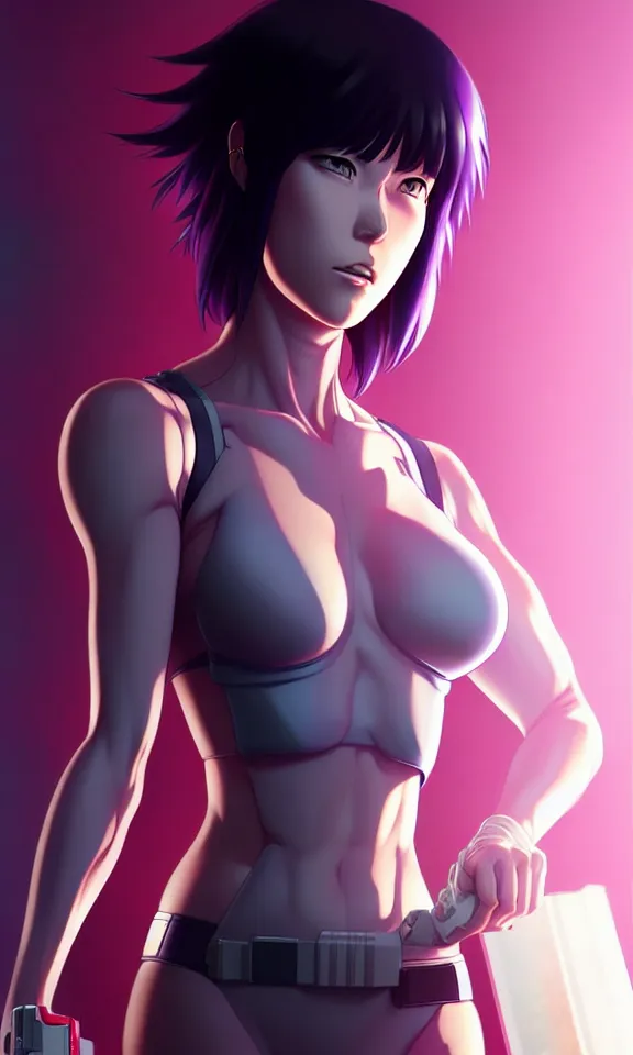 Image similar to a fullbody portrait of motoko kusanagi the major ghost in the shell : : stand alone complex, under repairs, maintenance : : by ilya kuvshinov, rossdraws, artgerm, sola digital arts, anti aliasing, raytracing : :