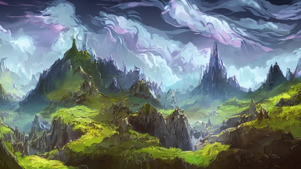 Image similar to stunning landscape in they style of arcane