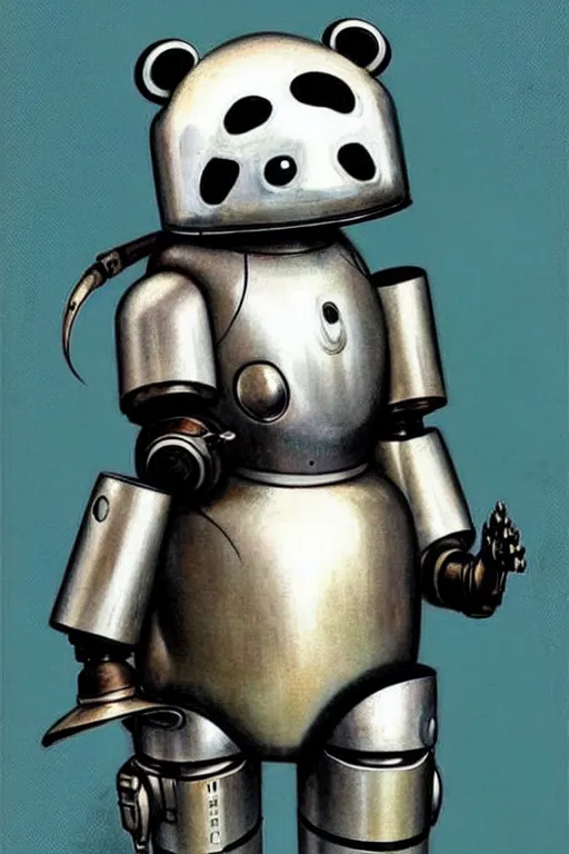 Prompt: ( ( ( ( ( 1 9 5 0 s retro future robot android aluminum panda. muted colors. ) ) ) ) ) by jean - baptiste monge!!!!!!!!!!!!!!!!!!!!!!!!!!!!!!