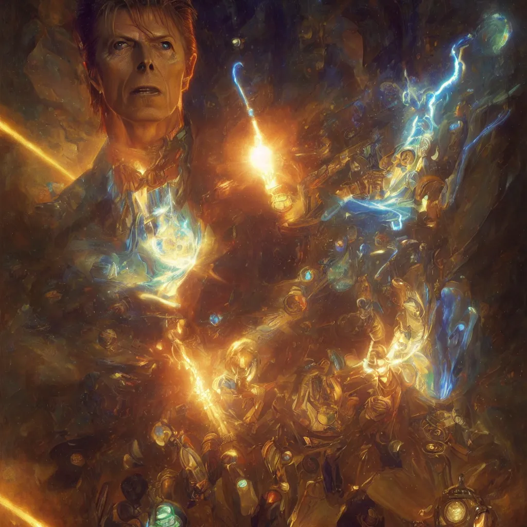 Image similar to david bowie as doctor who, radiant light, caustics, heroic, bright iridescent light, by gaston bussiere, bayard wu, greg rutkowski, maxim verehin