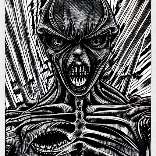 Prompt: a dark humanoid, hyper detailed, in the style of h. r. giger and junji ito and h. r. giger and junji ito, selfie