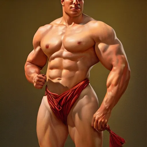 Image similar to the ultimate Peruvian gigachad, muscular man, oil on canvas artstation by J. C. Leyendecker and Edmund Blair Leighton and Charlie Bowater octane render