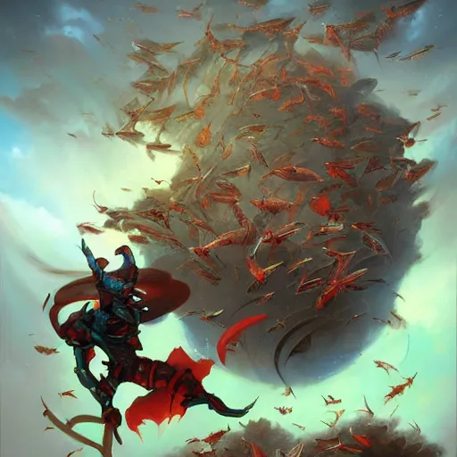 Image similar to Justin Sun attacked by crimson-black bee swarm by Peter Mohrbacher