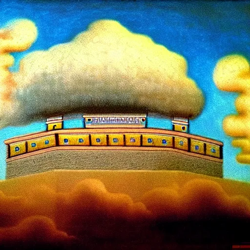 Image similar to clouds shaped like the second temple in jerusalem, awe inspiring, masterpiece surrealism