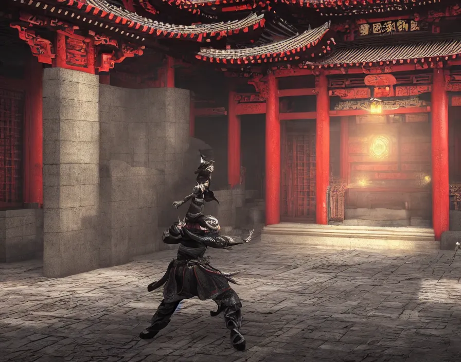 Image similar to shadow ninja in old asian temple, beautiful texture, beautiful graphics, fantasy artwork, very beautiful scenery, hd, hdr, ue 5, ue 6, unreal engine 5, cinematic 4 k wallpaper, 8 k, ultra detailed, by popular digital, details, beautiful image ever created, high resolution, artstation, award winning