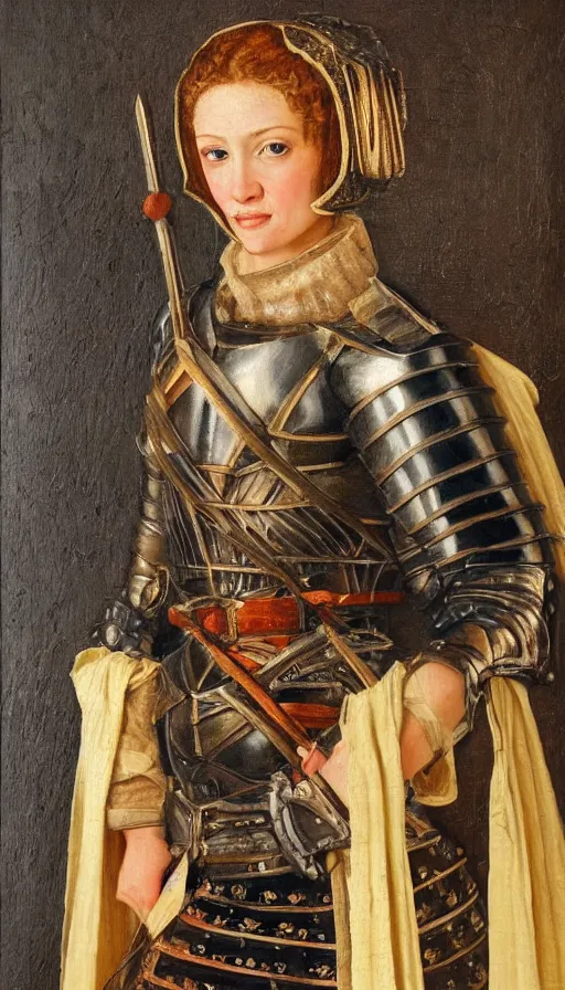 Prompt: beautiful female knight,oil painting in renaissance style,very detailed