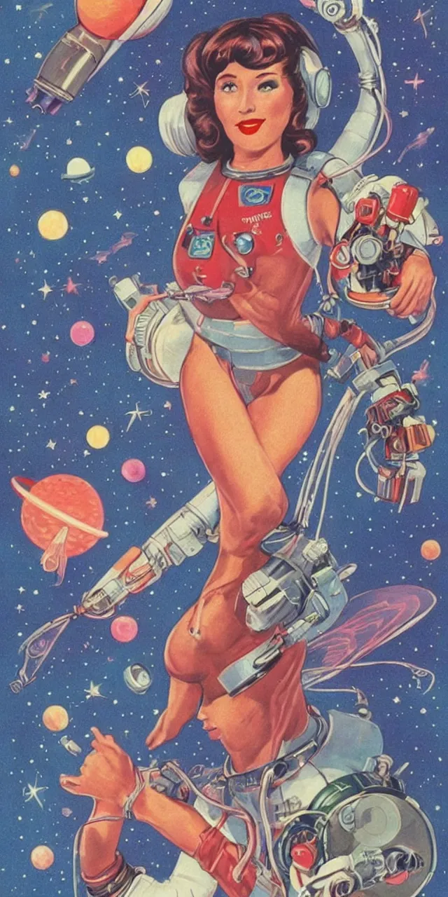 Image similar to retro space girl fairy cosmonaut