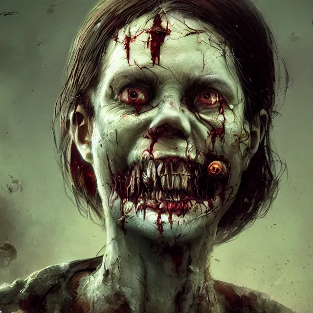 Image similar to hyper realistic photo portrait decayed smiling zombie cinematic, greg rutkowski, james gurney, mignola, craig mullins, brom redshift, vray, octane