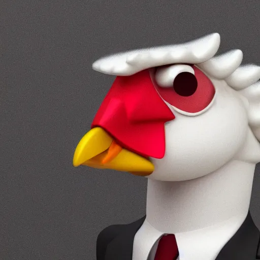 Image similar to a closeup shot of an antropomorphic chicken wearing a suit, photorealistic