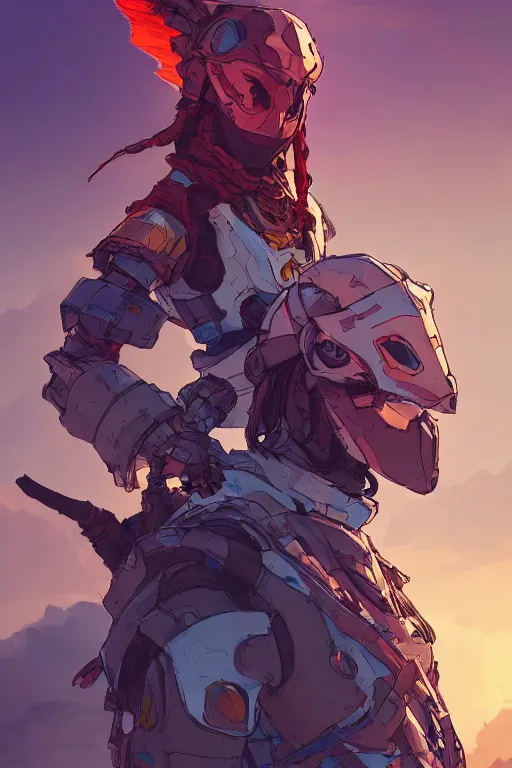 Image similar to combination suit armor aloy horizon forbidden west horizon zero dawn robot ninja mask helmet backpack tribal, art gta 5 comics, official fanart behance hd artstation by jesper ejsing, by rhads, makoto shinkai and lois van baarle, ilya kuvshinov, ossdraws radiating a glowing aura cgi rtx 2 0 2 2