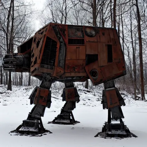 Prompt: rusty abandon at - at walker in the woods