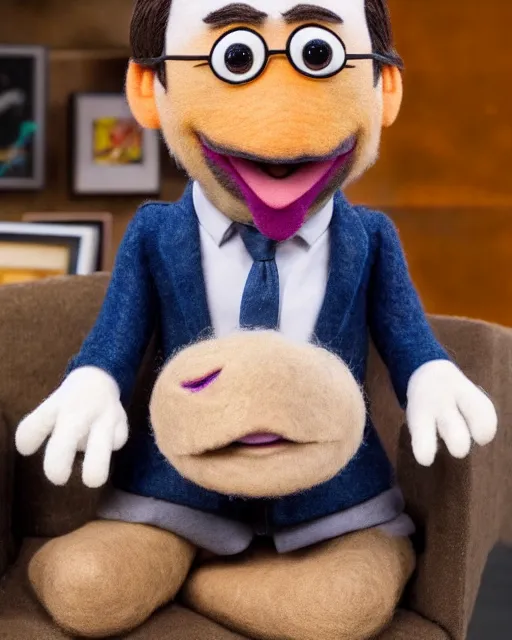 Image similar to david wallace as a muppet. highly detailed felt. hyper real photo. 4 k.