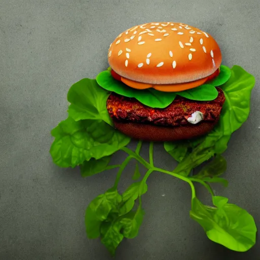 Image similar to the plant is eating a hamburger