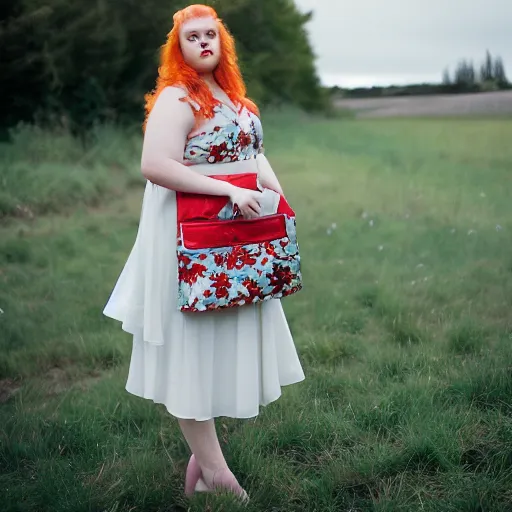 Prompt: brooke ashling, a curvy, radiant, bubbly, 2 5 - year - old canadian plus - size model, long strawberry - blond hair, creamy skin, portrait, 8 5 mm canon f 1. 2 lens, inspired by diane arbus