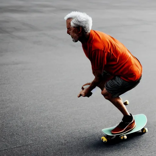 Image similar to old man riding a skateboard, realistic, hd