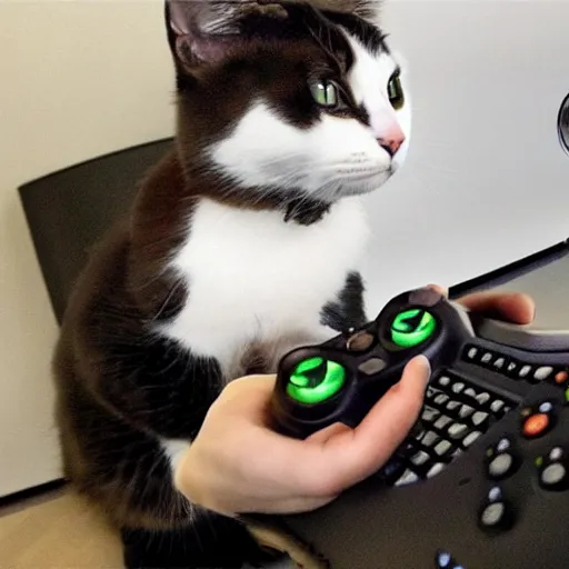 Image similar to a beautiful cat is playing Xbox