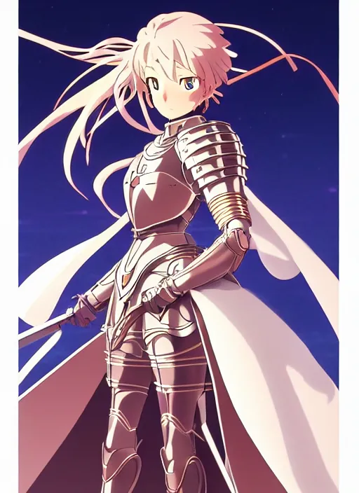 Prompt: key anime visual portrait of a woman knight in ceremonial armor, dynamic pose, cinematic, film grain, designed by yoh yoshinari, detailed, intricate, at night