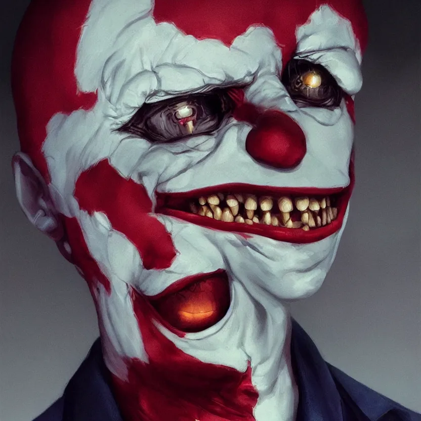 Image similar to hyperrealistic Gerald Gallego as a killer clown from outer space, trending on artstation, portrait, sharp focus, illustration, art by artgerm and greg rutkowski and magali villeneuve