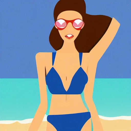 Image similar to a beautiful flat illustration of a woman on the beach in swimsuit by hed kandi, adobe illustrator