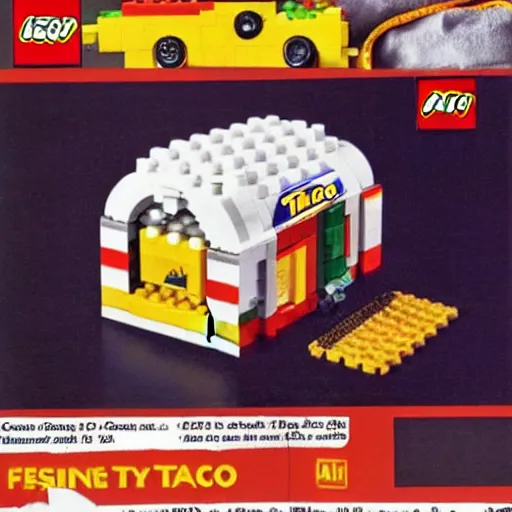 Image similar to a 1 9 9 0 s ad for the all new lego taco from taco bell