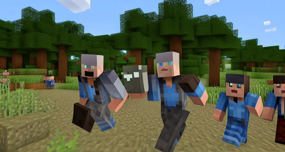 Prompt: Minecraft Manhunt vs 100 Hunters