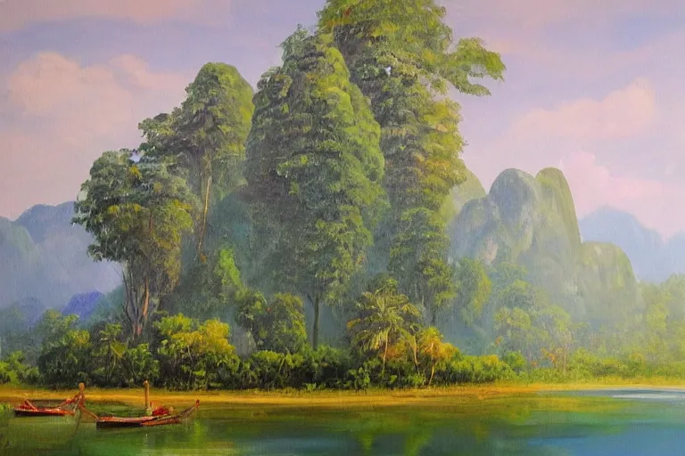 Prompt: painting of thailand landscape, oil on canvas