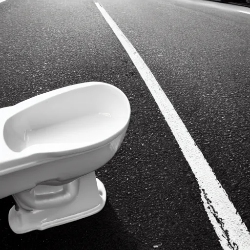 Image similar to toilet bowl in the middle of a road, depth of field