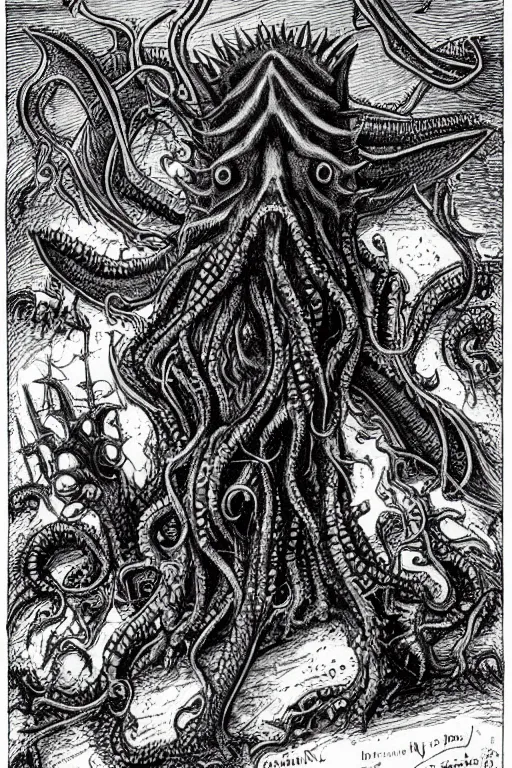 Image similar to In his house at R'lyeh, dead Cthulhu waits dreaming.