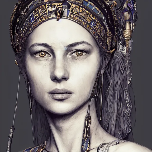 Prompt: the portrait of the cleopatra personified as charlotte de witte, absurdly beautiful, graceful, elegant, sophisticated, young woman, an ultrafine hyperdetailed illustration by kim jung gi, irakli nadar, intricate linework, bright colors, octopath traveler, final fantasy, unreal engine 5 highly rendered, global illumination, radiant light, detailed and intricate environment