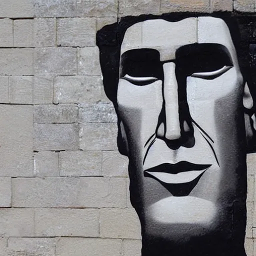 Prompt: graffiti painting of roger waters as easter island statue classical realism photorealistic detailed