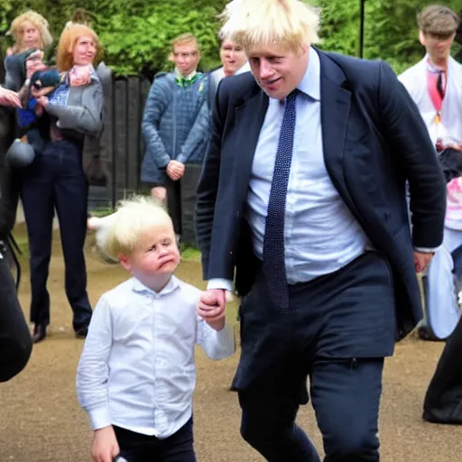 Image similar to Boris Johnson taking mini Boris Johnson to the zoo