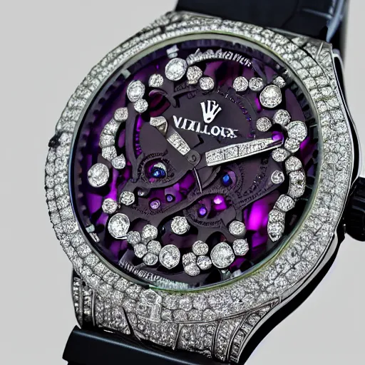 Image similar to vvs diamond alexandrite watch, intricate design, rolex, cogs and gears, steampunk watch, richard mille, promotional photo, 8 k photography