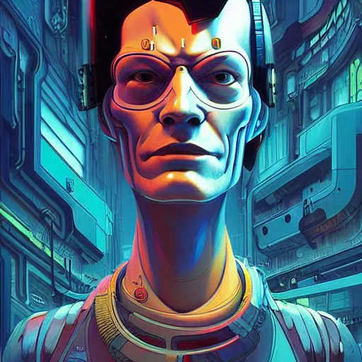 Image similar to h 0 c 0 k futurama cyberpunk epic portrait by gaston bussierre and charles vess and james jean and erik jones and rhads, inspired by ghost in the shell, beautiful fine face features, intricate high details, sharp, ultradetailed