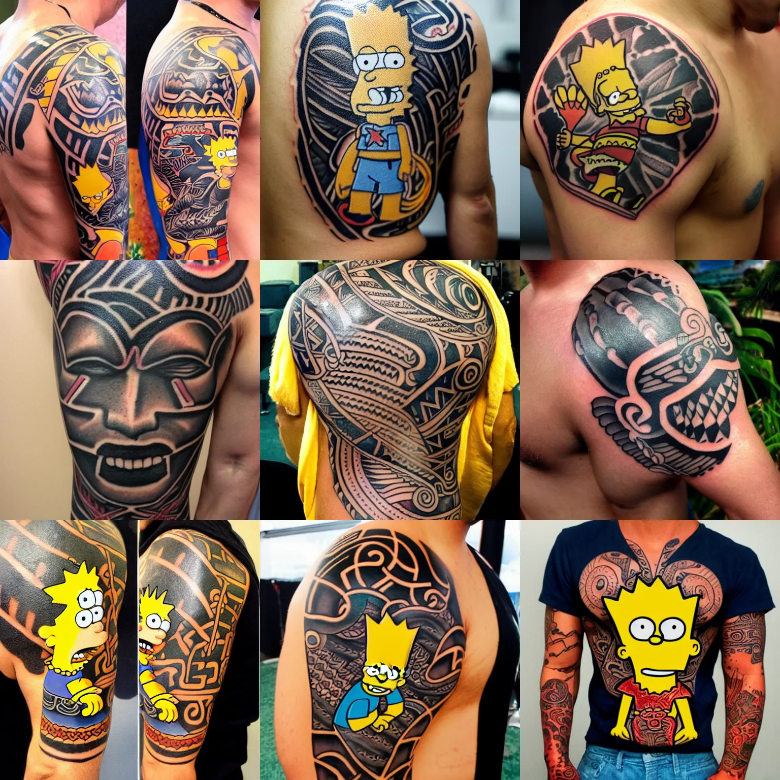 Prompt: bart simpson as maori tattoo