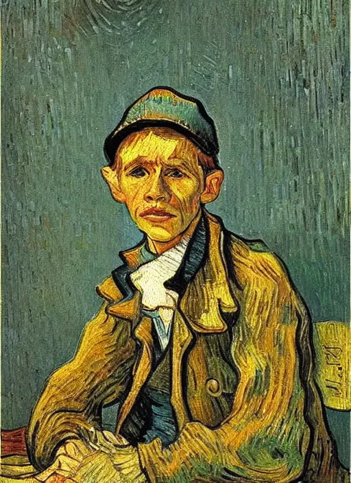 Prompt: lifelike oil painting portrait of oliver twist by van gogh