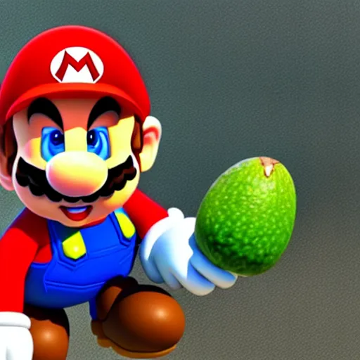 Prompt: super mario is an avocado!!!, 3 d render, unreal engine, octane render, ray tracing, unity, highly detailed, cinematic, high quality, hd, 4 k, 8 k, realistic, sharp, trending