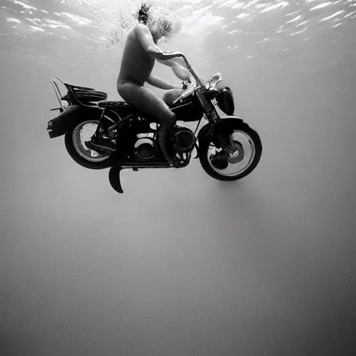 Image similar to Underwater photo of a motorcycle by Trent Parke, clean, detailed, Magnum photos