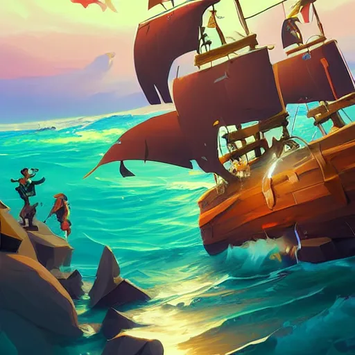 Image similar to painting treasure on sea of thieves game smooth median photoshop filter cutout vector, behance hd by jesper ejsing, by rhads, makoto shinkai and lois van baarle, ilya kuvshinov, rossdraws global illumination