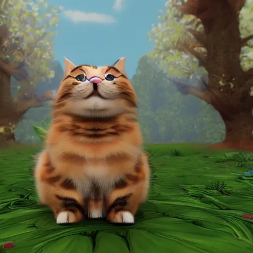 Image similar to cute cat made by unreal engine 5, wonderland