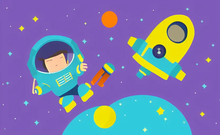 Image similar to illustration of an astronaut lost in space, colorful flat design