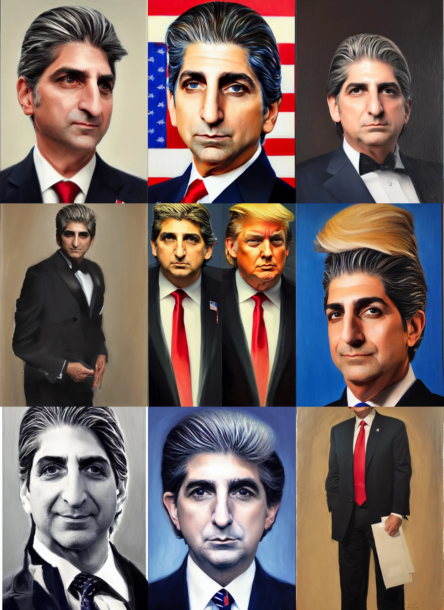 Prompt: upper body portrait of michael imperioli as united states president donald trump, 2 0 1 7, official portrait, oil on canvas by anton otto fischer, trending on artstation