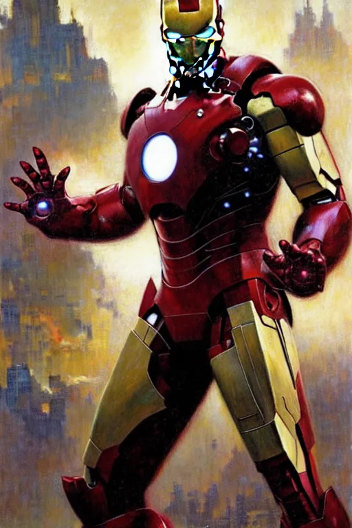 Image similar to iron man, painting by gaston bussiere, craig mullins, j. c. leyendecker, yoji shinkawa