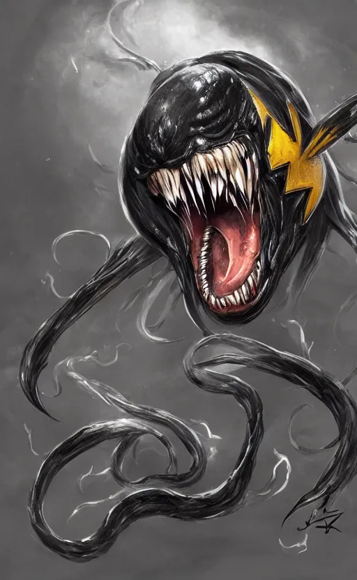 Image similar to venom as pikachu, dynamic lighting, photorealistic dark fantasy concept art, trending on art station, stunning visuals, creative, cinematic, ultra detailed