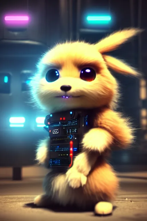 Image similar to high quality 3 d render very cute fluffy cyborg!! dog plays synthesizer, cyberpunk highly detailed, unreal engine cinematic smooth, in the style of blade runner & detective pikachu, hannah yata charlie immer, moody light, low angle, uhd 8 k, sharp focus