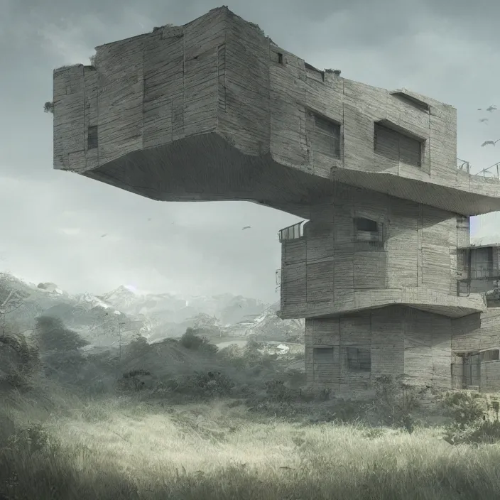 Image similar to a building in a landscape, trending on cgsociety